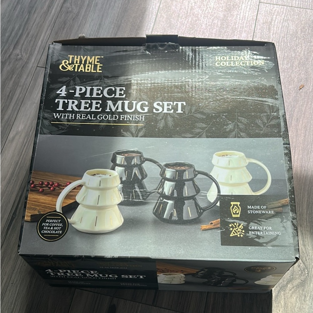 Thyme & Table 4-Piece Tree Mug Set - Black & Cream